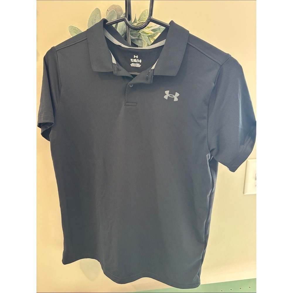 Under Armour youth large Black Polo with Contrast Logo
